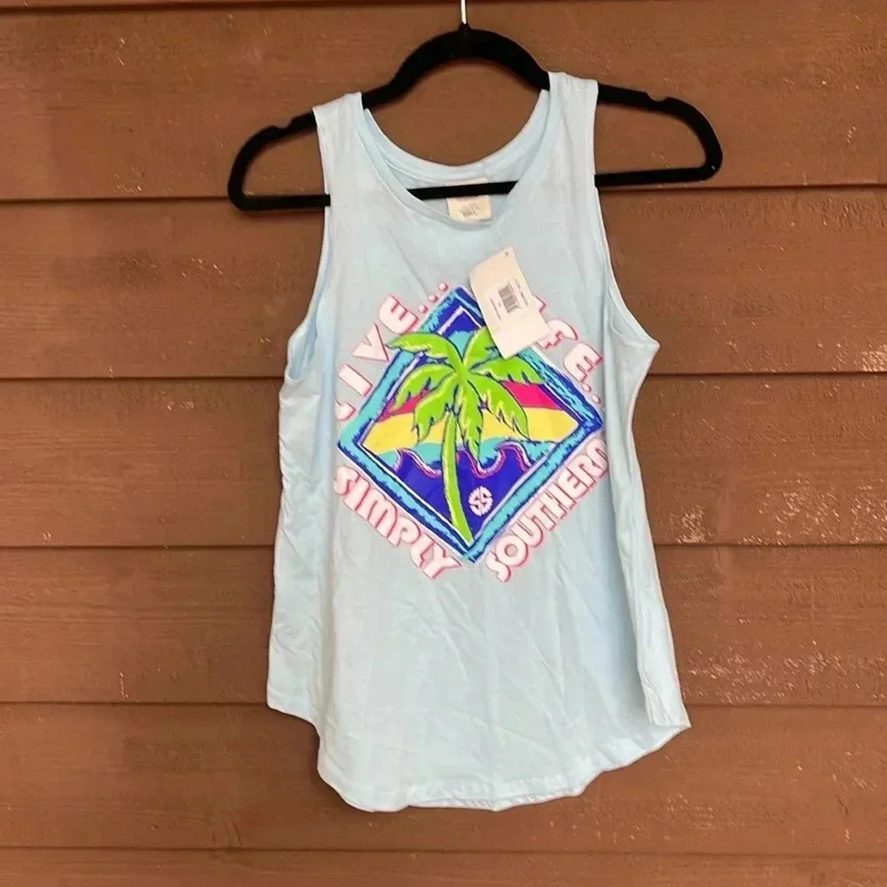 NWT SimplySouthern “ live life” light blue tank top size small
